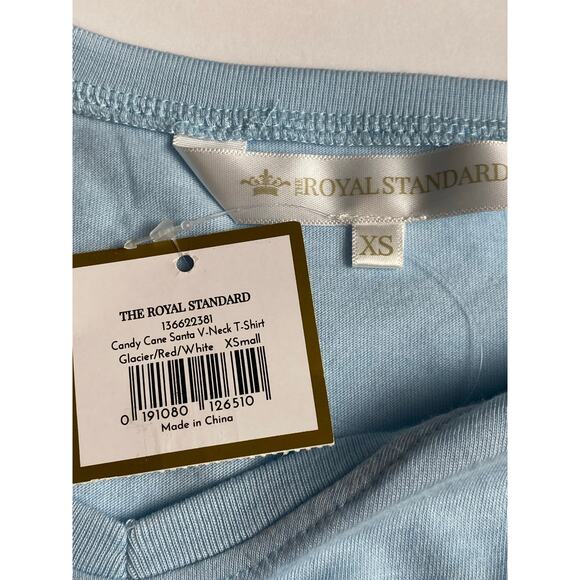 Royal Standard Women's Glacier Blue Candy Cane Santa T-shirt Size X-Small - Picture 4 of 8